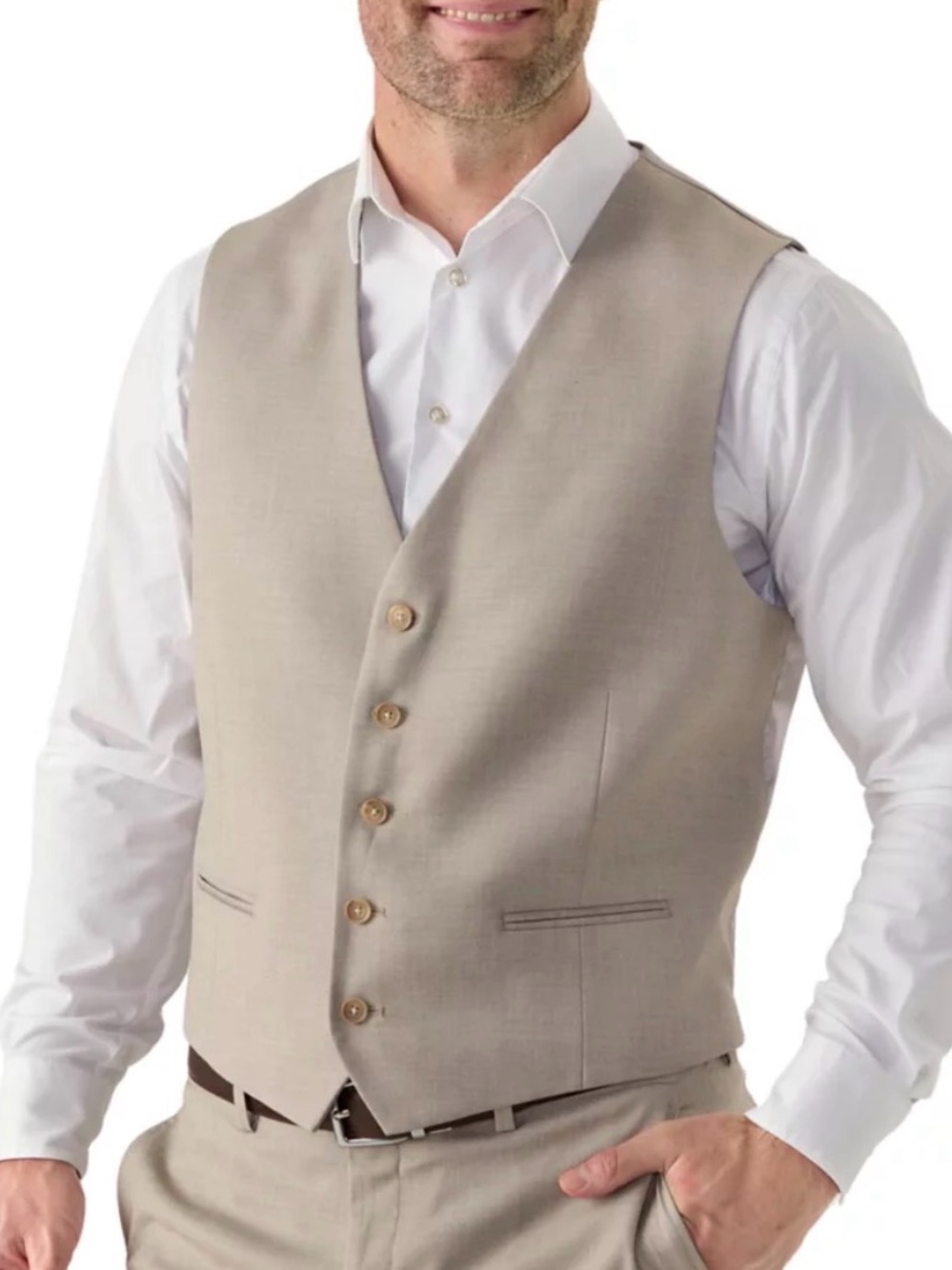 Perry Ellis Men's Light Beige Tailored Vest